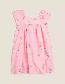 Платье из чистого хлопка с принтом фламинго