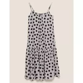 Платье-комбинация мидакси в горошек с круглым вырезом, Marks&amp;Spencer