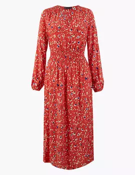 Платье миди приталенное с анималистическим принтом