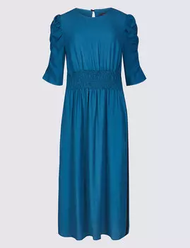 Платье-миди с драпировкой на рукавах