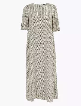Платье-миди с принтом и круглым вырезом