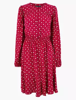 Платье-мини с цветочным принтом и резинкой на талии