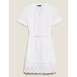Платье прямого кроя из чистого хлопка с отделкой Broderie, Marks&amp;Spencer