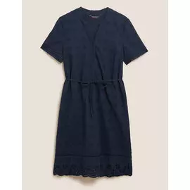 Платье прямого кроя из чистого хлопка с отделкой Broderie, Marks&amp;Spencer