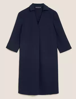 Платье прямого кроя из крепа с V-образным вырезом