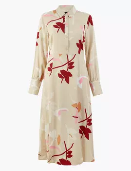 Платье-рубашка длина миди с цветочным принтом