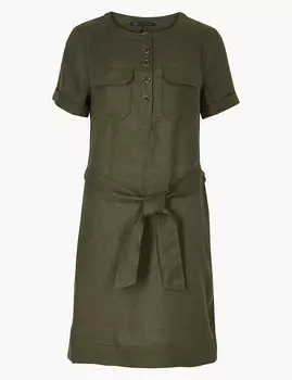 Платье-рубашка длиной мини из 100%-го льна