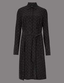 Платье-рубашка из 100% шелка, спринтом и длинным рукавом