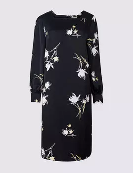 Платье-рубашка с длинным рукавом и цветочным принтом