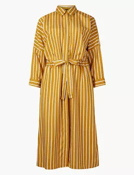 Платье-рубашка в полоску с поясом