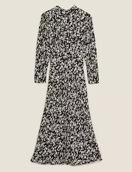 Платье с цветочным принтом и объемными рукавами