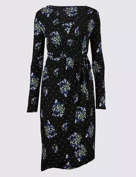 Платье с запахом миди асимметричного кроя с цветочным принтом