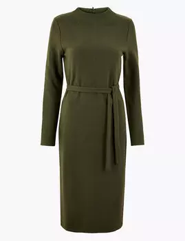 Платье-шифт миди трикотажное с поясом