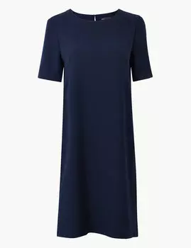 Платье-шифт однотонное с коротким рукавом