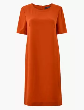 Платье-шифт однотонное с коротким рукавом
