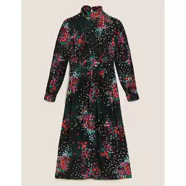 Платье средней длины с цветочным принтом и высокой горловиной, Marks&amp;Spencer