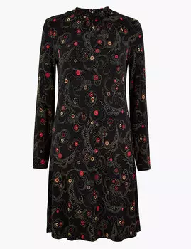 Платье-свинг до колен с длинным рукавом