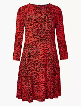 Платье-свинг мини с рукавом 3/4 с принтом