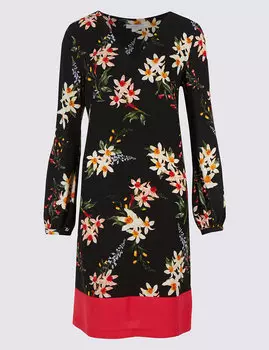 Платье-туника с контрастным цветочным принтом