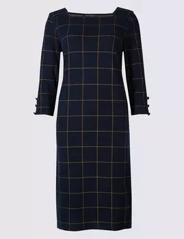 Платье туника в клетку с рукавом 3/4