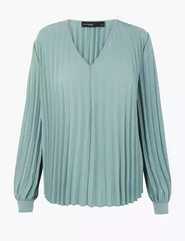 Плиссированная блузка с V-образной горловиной