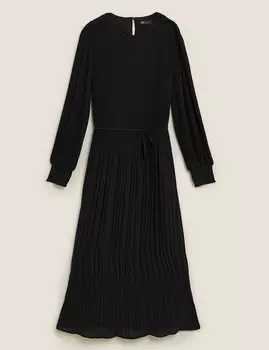 Плиссированное платье мидакси с поясом на талии