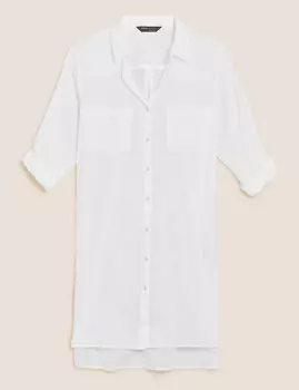 Пляжное платье-рубашка на пуговицах с разрезами по бокам