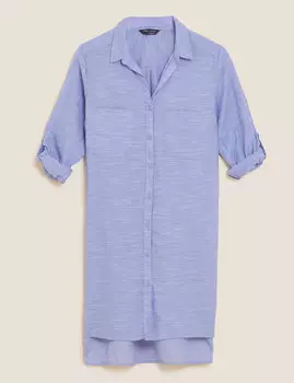 Пляжное платье-рубашка на пуговицах с разрезами по бокам