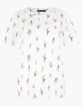 Прямая футболка из чистого хлопка с цветочным принтом