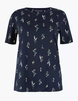 Прямая футболка из чистого хлопка с цветочным принтом