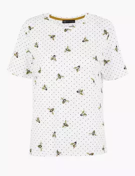 Прямая футболка из чистого хлопка с принтом "пчелы"