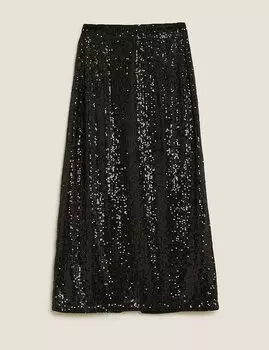 Прямая юбка миди с пайетками