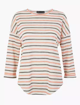 Прямой топ в полоску с добавлением льна