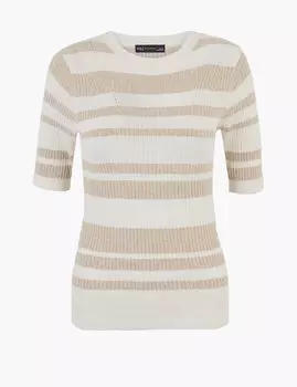 Ребристый топ в полоску с короткими рукавами