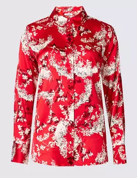 Рубашка атласная с длинными рукавами, цветочный принт