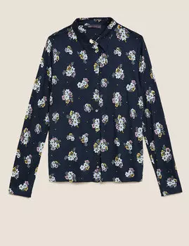 Рубашка из джерси с воротником и цветочным принтом