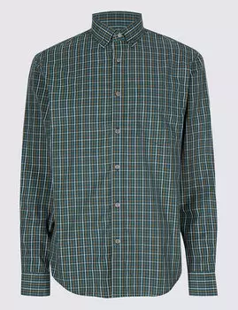 Рубашка мужская мягкая в мелкую клетку с длинным рукавом