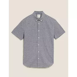 Рубашка Oxford из чистого хлопка в мелкую клетку, Marks&amp;Spencer
