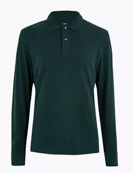 Рубашка-поло из чистого хлопка с длинным рукавом