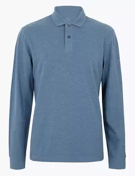 Рубашка-поло из чистого хлопка с длинным рукавом