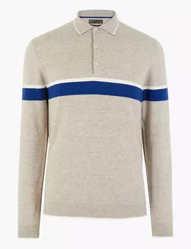 Рубашка поло с длинным рукавом из чистого хлопка