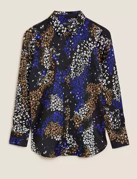 Рубашка с длинным рукавом из атласа с принтом животных
