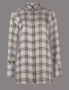 Рубашка удлиненная в клетку Oversized с длинным рукавом