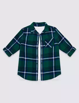 Рубашка в клетку и футболка из 100%-го хлопка для мальчика