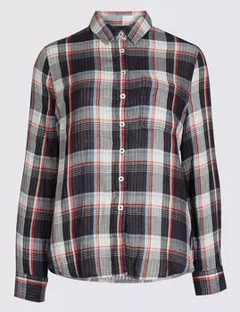 Рубашка женская повседневная в клетку с длинным рукавом