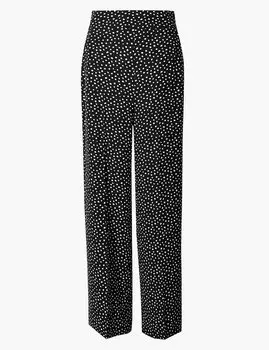 Широкие брюки 7/8 в горошек с завышенной талией