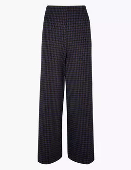Широкие брюки с принтом Dogtooth и длиной 7/8