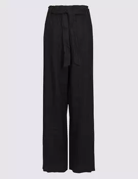 Широкие льняные брюки с завязкой