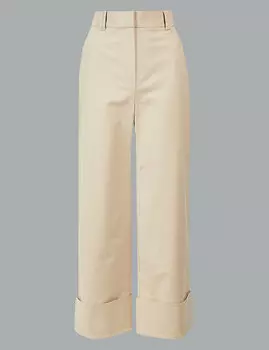 Широкие укороченные брюки с завышенной талией