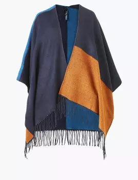 Широкий шарф колор блок с бахромой